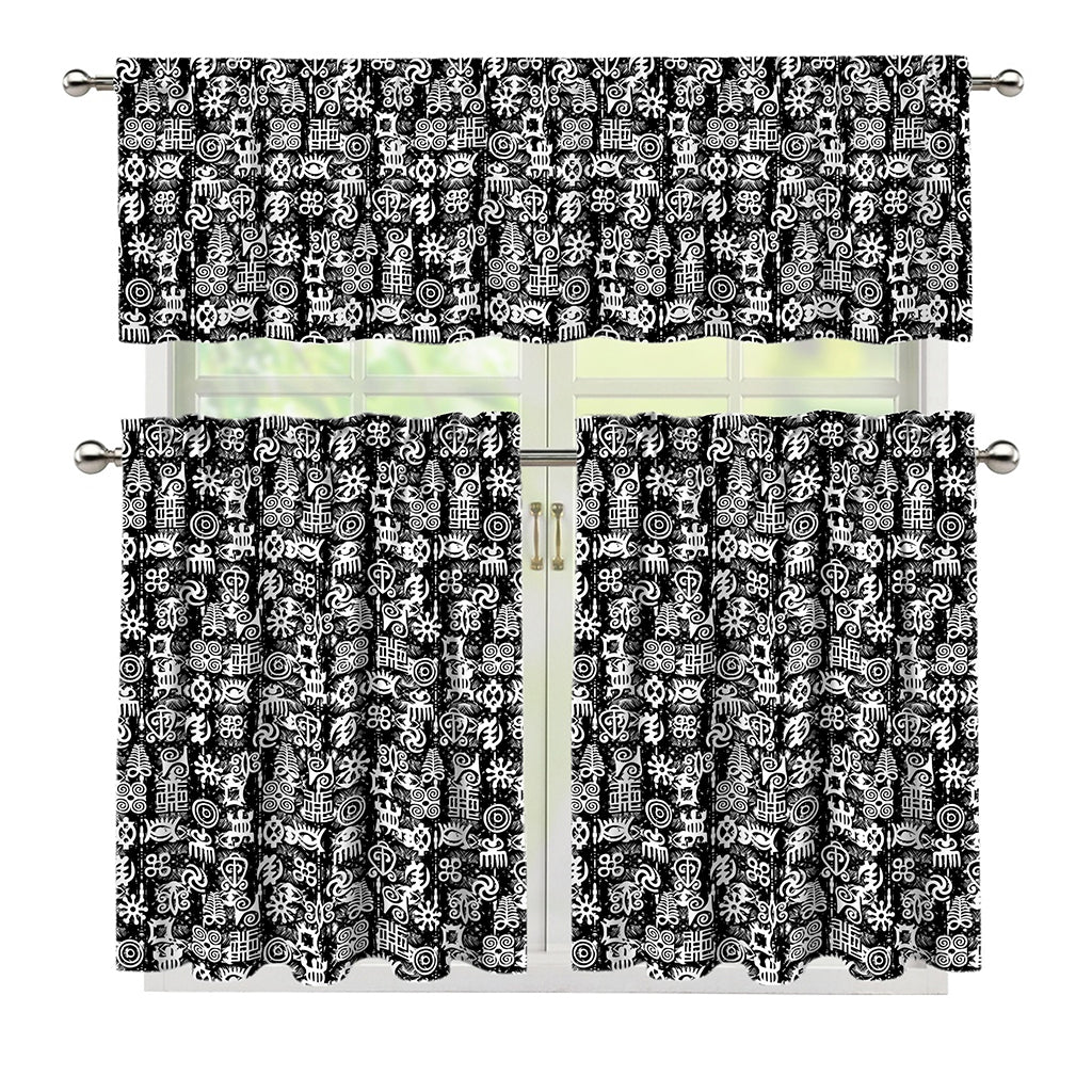 Black And White African Adinkra Symbols 3 Piece Kitchen Curtains