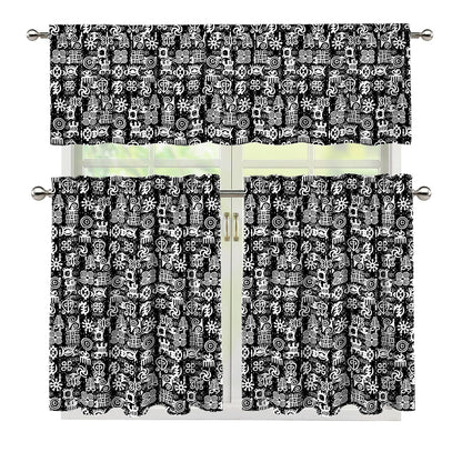 Black And White African Adinkra Symbols 3 Piece Kitchen Curtains