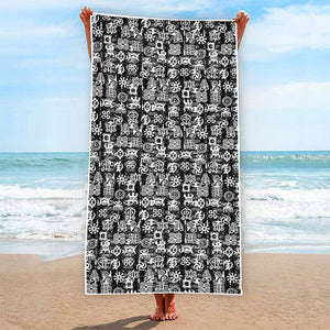 Black And White African Adinkra Symbols Beach Towel