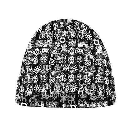 Black And White African Adinkra Symbols Beanie