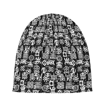 Black And White African Adinkra Symbols Beanie