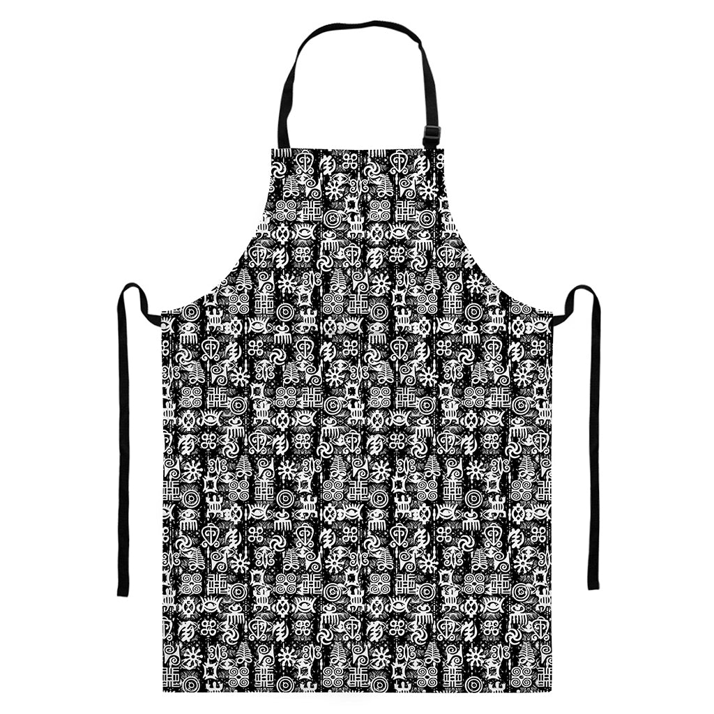 Black And White African Adinkra Symbols Bib Apron With Pocket