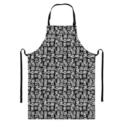 Black And White African Adinkra Symbols Bib Apron With Pocket