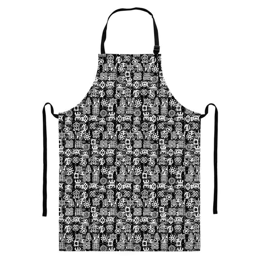 Black And White African Adinkra Symbols Bib Apron With Pocket