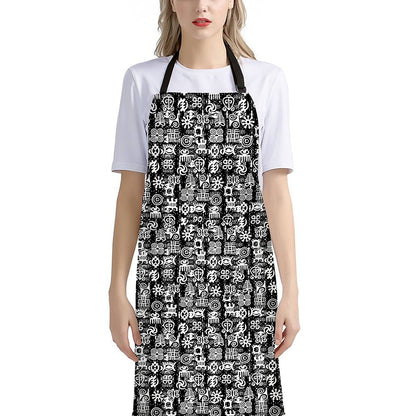 Black And White African Adinkra Symbols Bib Apron With Pocket