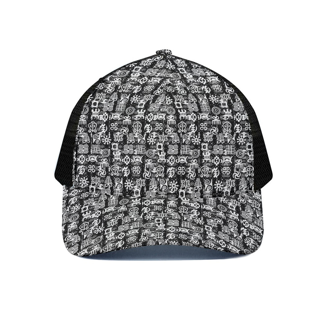 Black And White African Adinkra Symbols Black Mesh Trucker Cap
