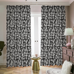 Black And White African Adinkra Symbols Blackout Pencil Pleat Curtains