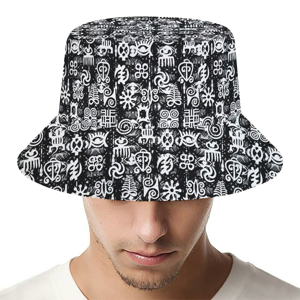 Black And White African Adinkra Symbols Bucket Hat