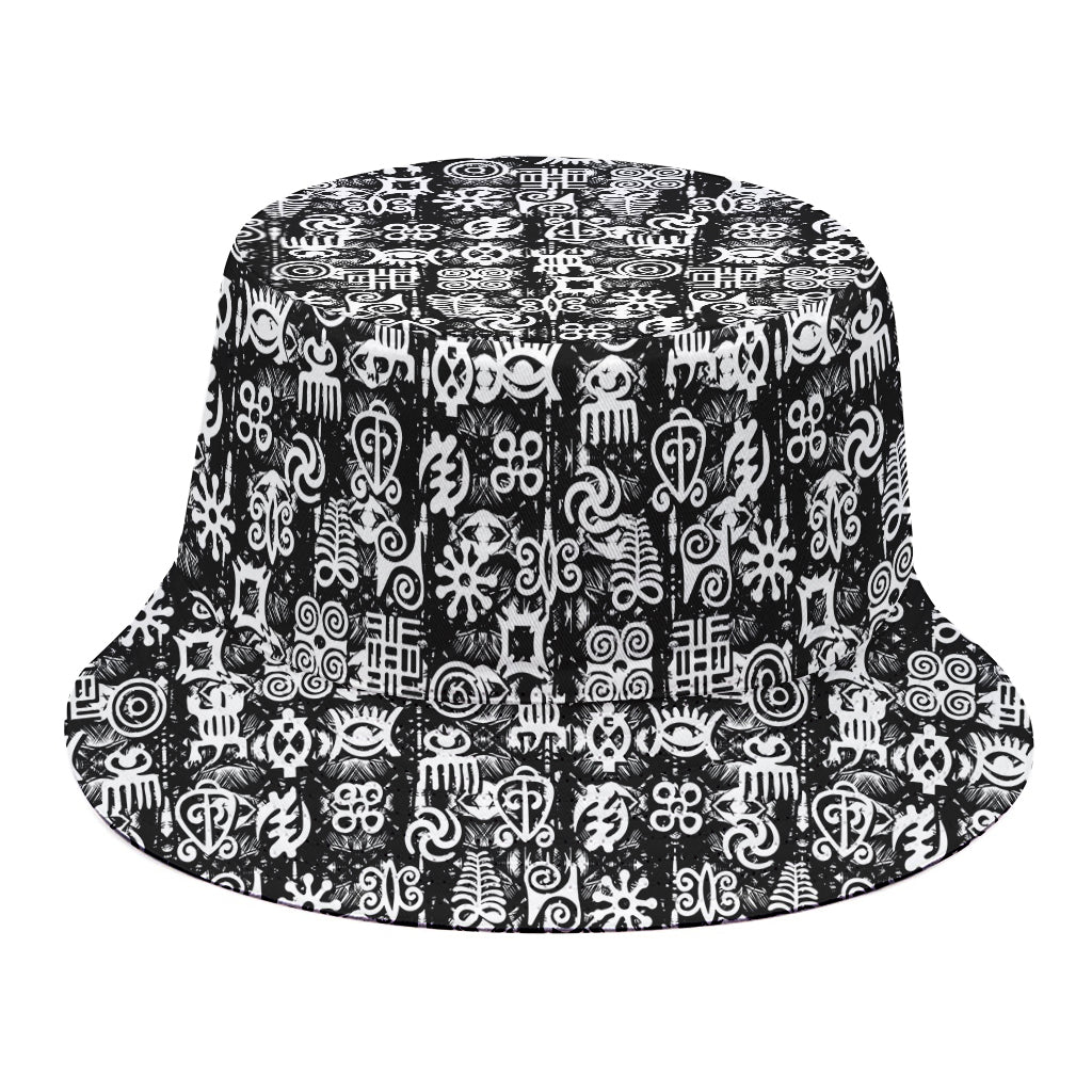 Black And White African Adinkra Symbols Bucket Hat