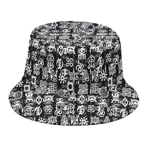 Black And White African Adinkra Symbols Bucket Hat