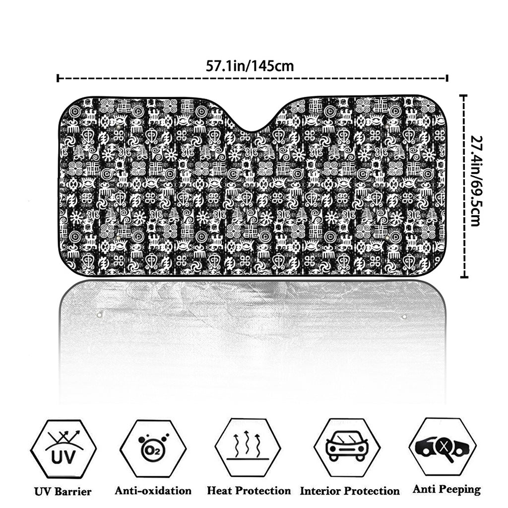 Black And White African Adinkra Symbols Car Windshield Sun Shade