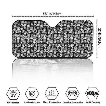 Black And White African Adinkra Symbols Car Windshield Sun Shade