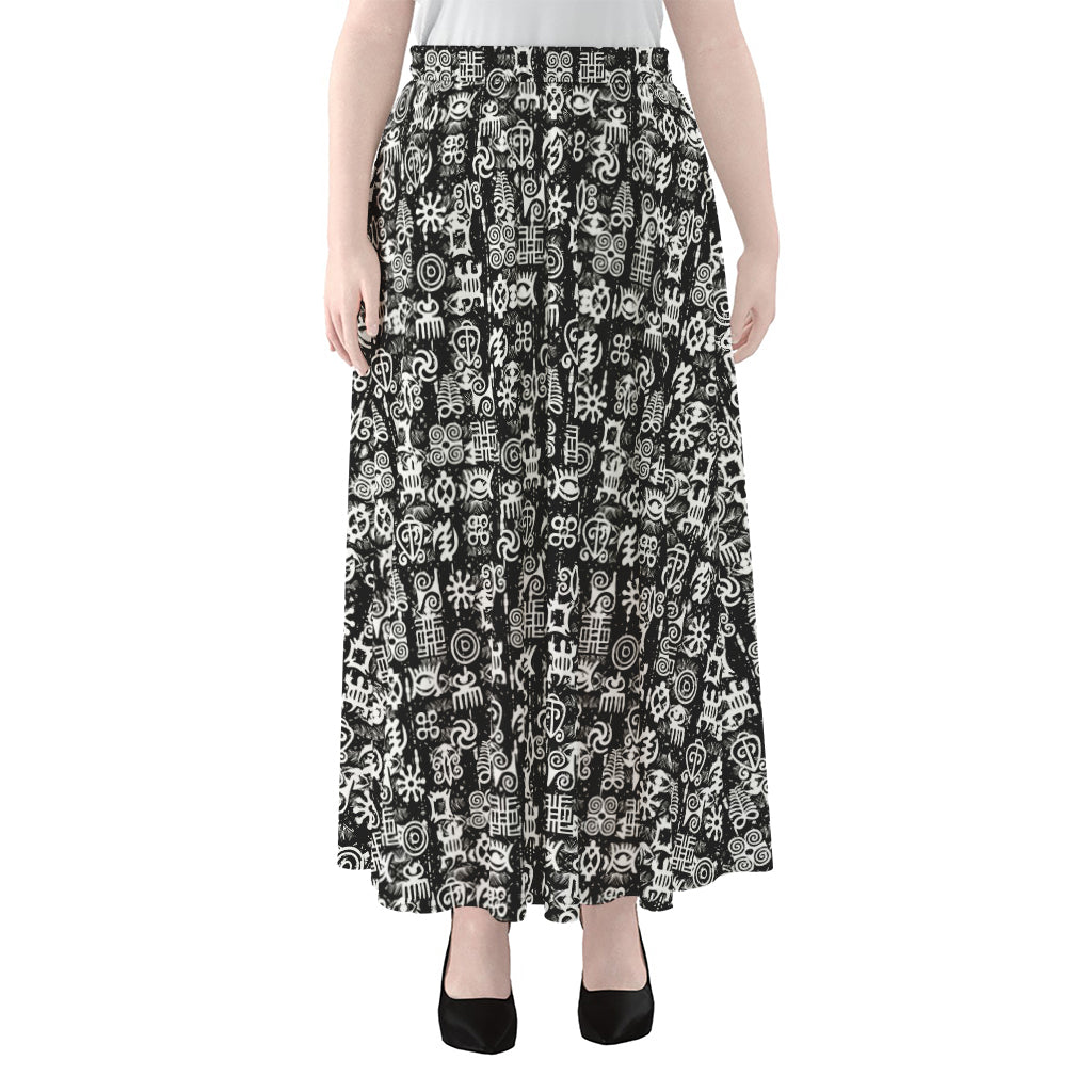 Black And White African Adinkra Symbols Chiffon Maxi Skirt