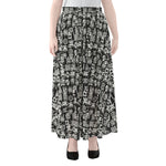 Black And White African Adinkra Symbols Chiffon Maxi Skirt