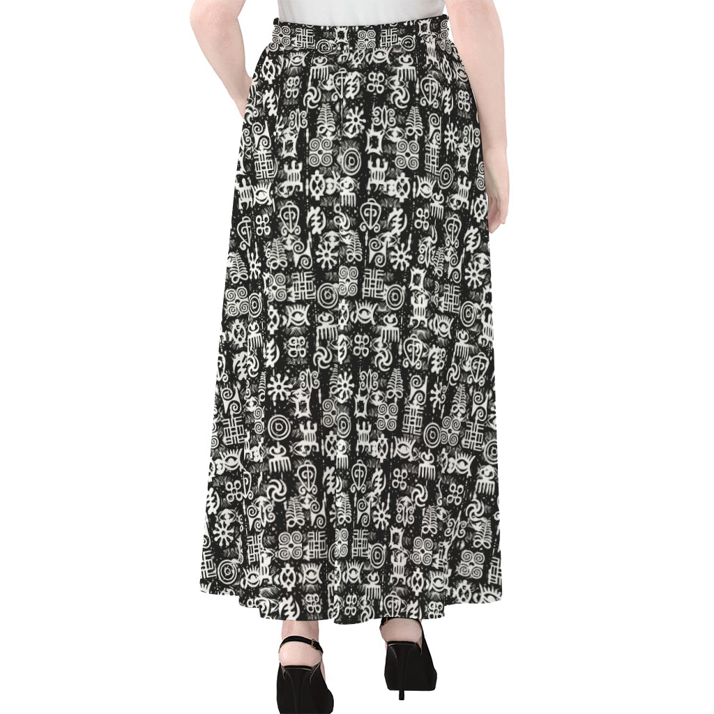 Black And White African Adinkra Symbols Chiffon Maxi Skirt