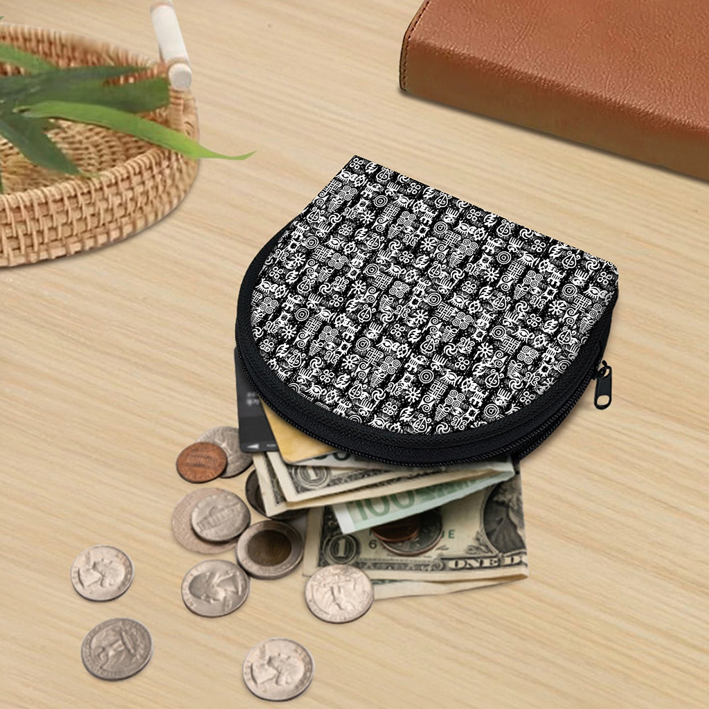 Black And White African Adinkra Symbols Coin Purse