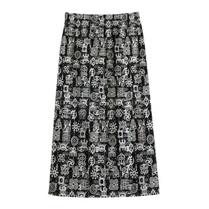 Black And White African Adinkra Symbols Cotton Front Slit Maxi Skirt