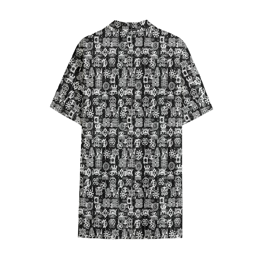 Black And White African Adinkra Symbols Cotton Hawaiian Shirt