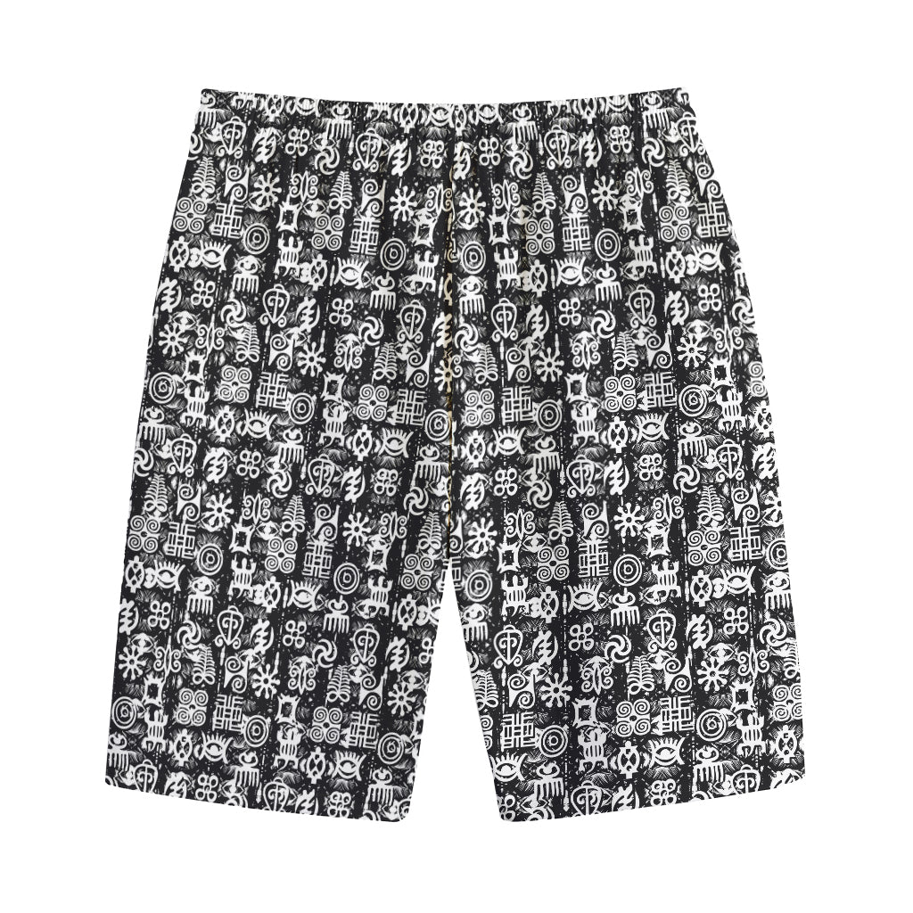 Black And White African Adinkra Symbols Cotton Shorts