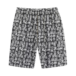 Black And White African Adinkra Symbols Cotton Shorts