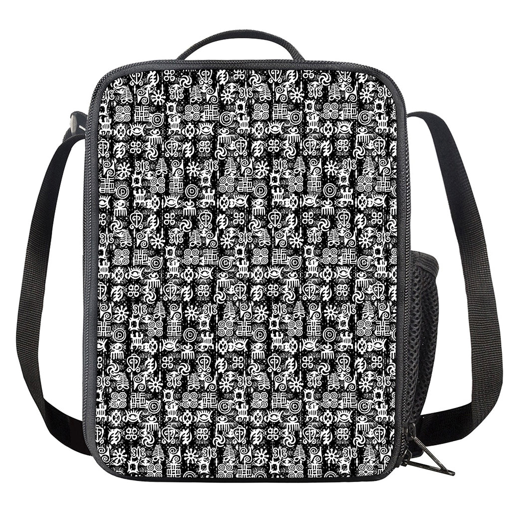 Black And White African Adinkra Symbols Crossbody Lunch Bag