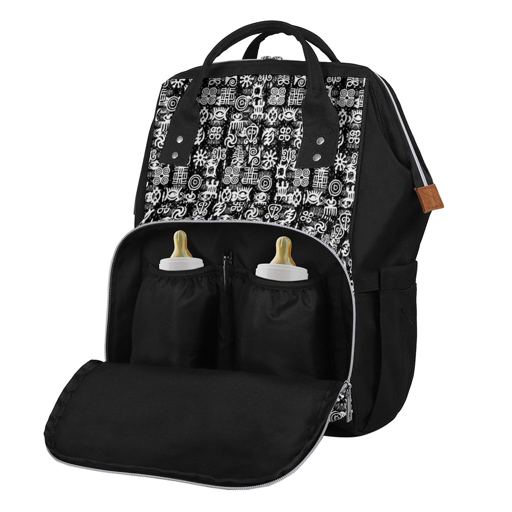 Black And White African Adinkra Symbols Diaper Bag