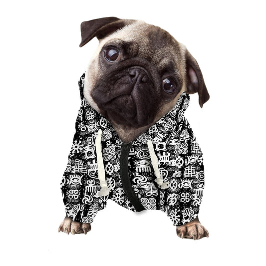 Black And White African Adinkra Symbols Dog Zip Up Hoodie