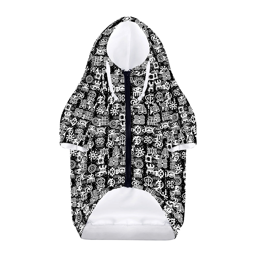 Black And White African Adinkra Symbols Dog Zip Up Hoodie