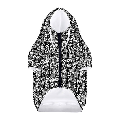 Black And White African Adinkra Symbols Dog Zip Up Hoodie