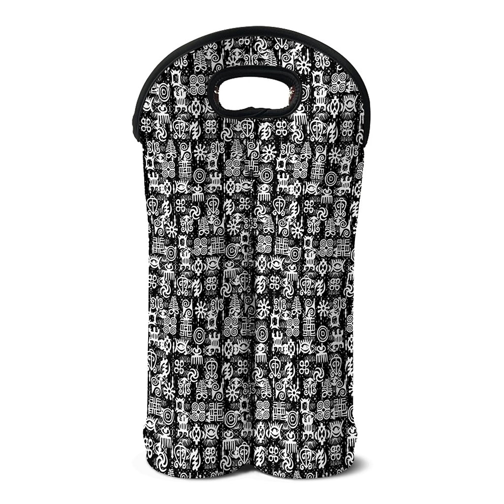 Black And White African Adinkra Symbols Double Neoprene Wine Tote