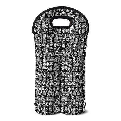 Black And White African Adinkra Symbols Double Neoprene Wine Tote
