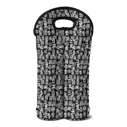 Black And White African Adinkra Symbols Double Neoprene Wine Tote
