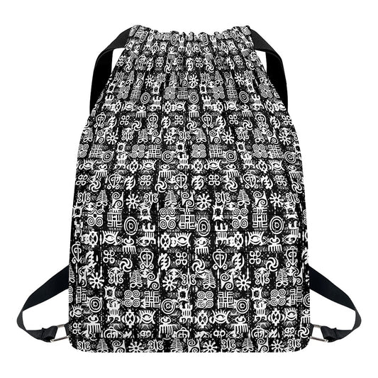 Black And White African Adinkra Symbols Drawstring Backpack