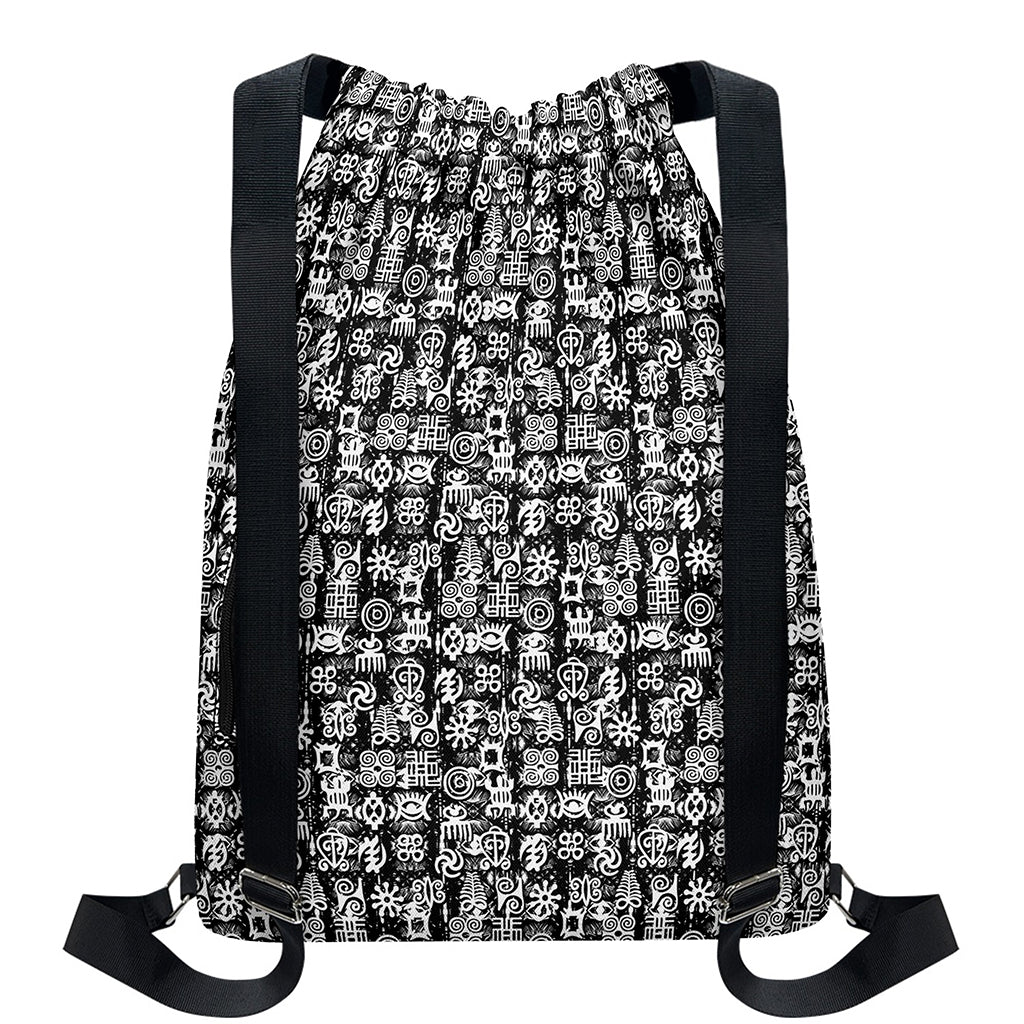 Black And White African Adinkra Symbols Drawstring Backpack