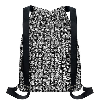 Black And White African Adinkra Symbols Drawstring Backpack