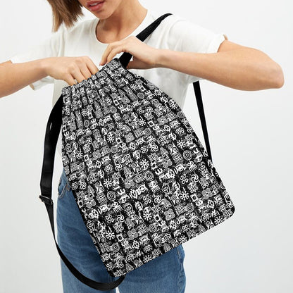 Black And White African Adinkra Symbols Drawstring Backpack