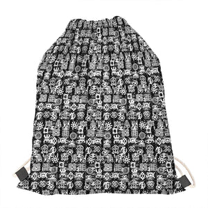 Black And White African Adinkra Symbols Drawstring Bag