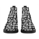 Black And White African Adinkra Symbols Flat Ankle Boots