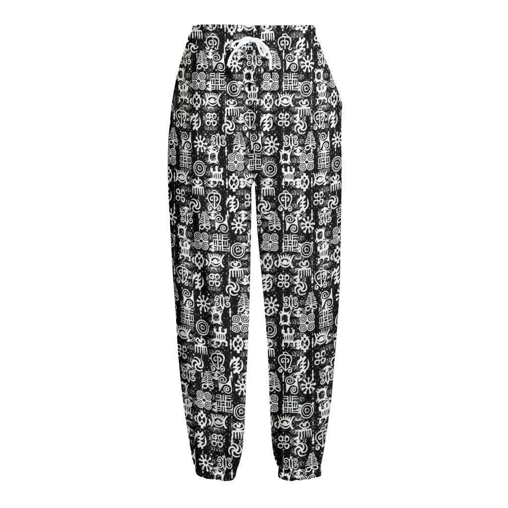 Black And White African Adinkra Symbols Fleece Lined Knit Pants