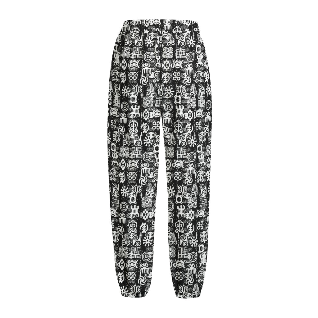 Black And White African Adinkra Symbols Fleece Lined Knit Pants