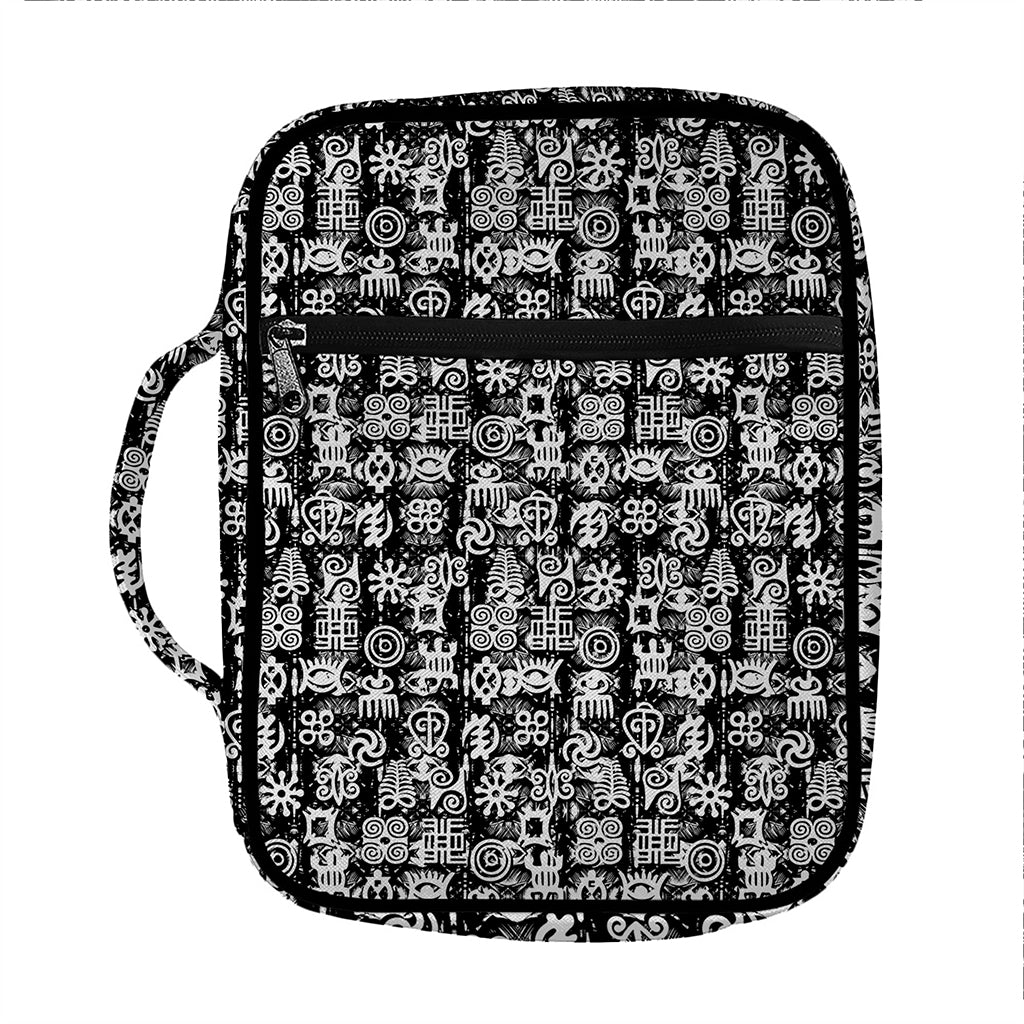Black And White African Adinkra Symbols Front Pocket Bible Bag