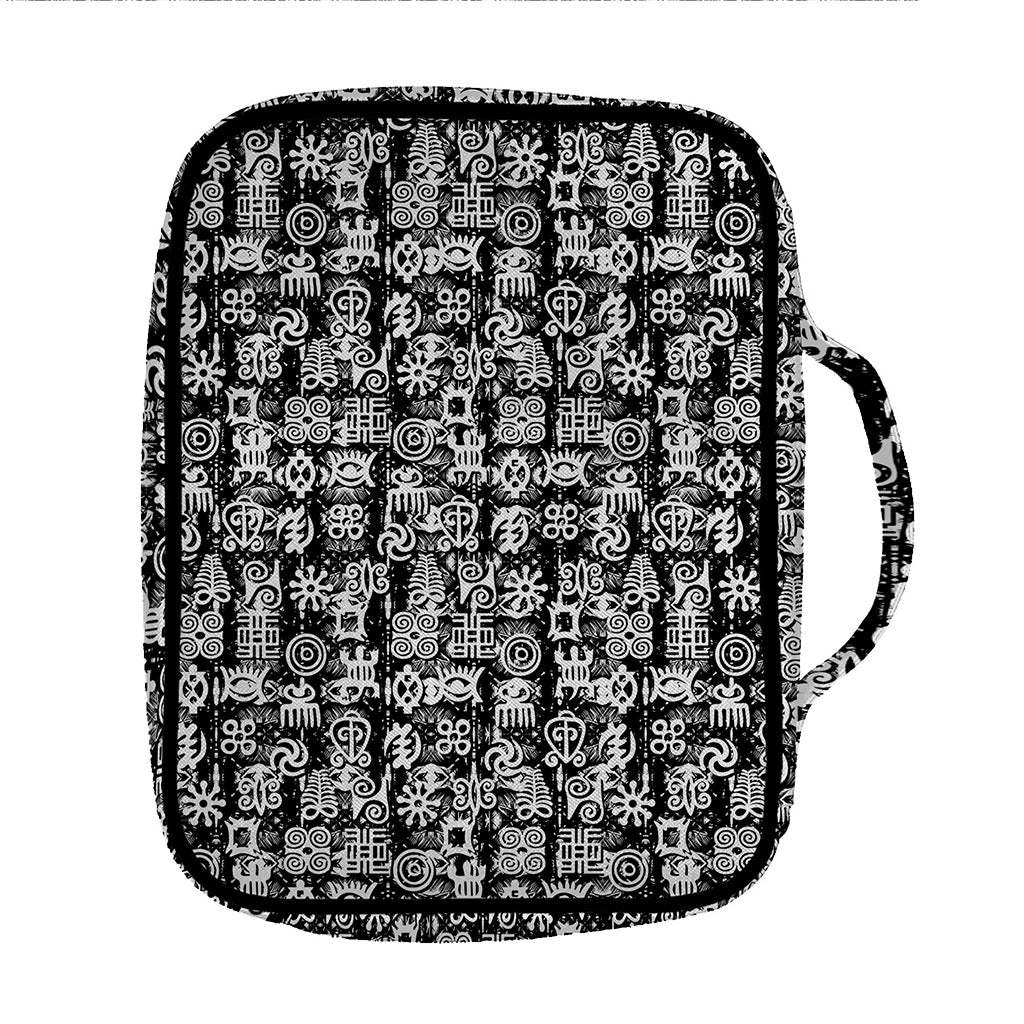 Black And White African Adinkra Symbols Front Pocket Bible Bag