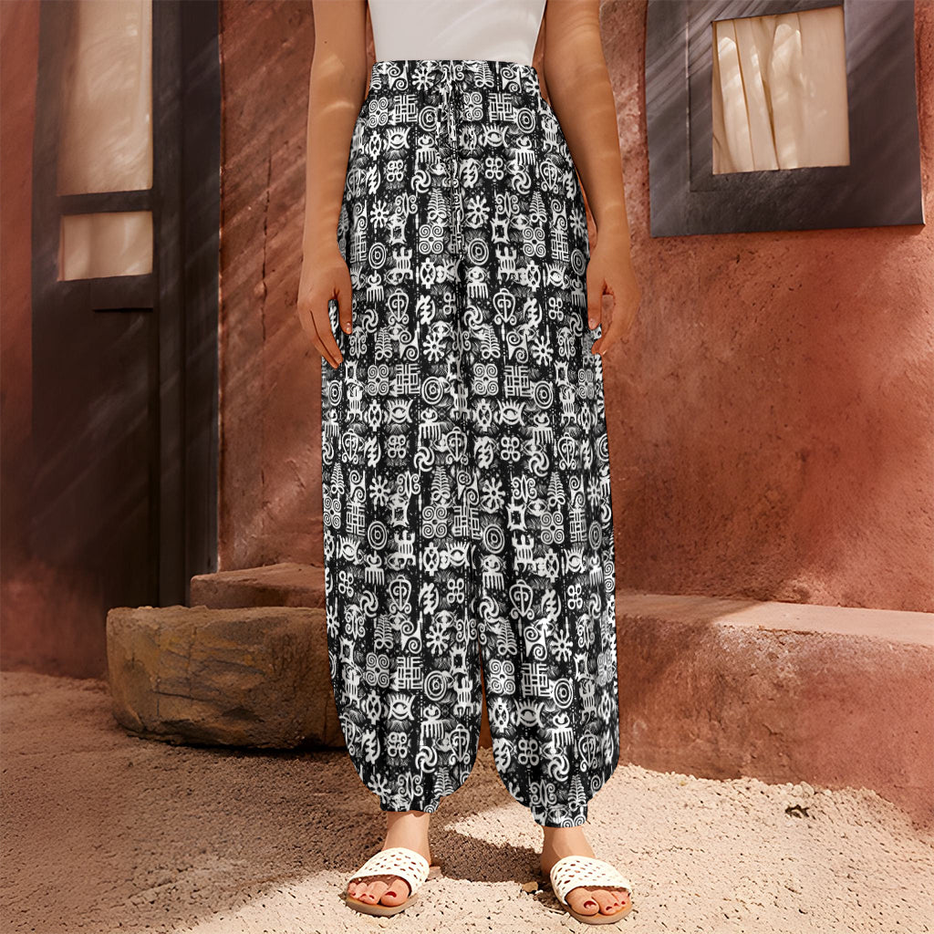 Black And White African Adinkra Symbols Harem Pants