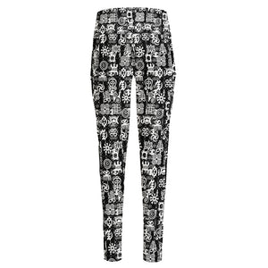 Black And White African Adinkra Symbols High-Waisted Pocket Leggings