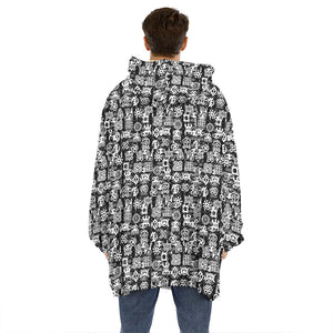 Black And White African Adinkra Symbols Hoodie Blanket