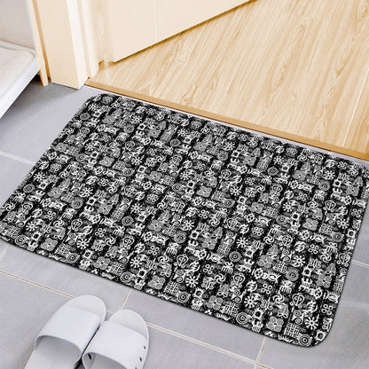 Black And White African Adinkra Symbols Indoor Door Mat