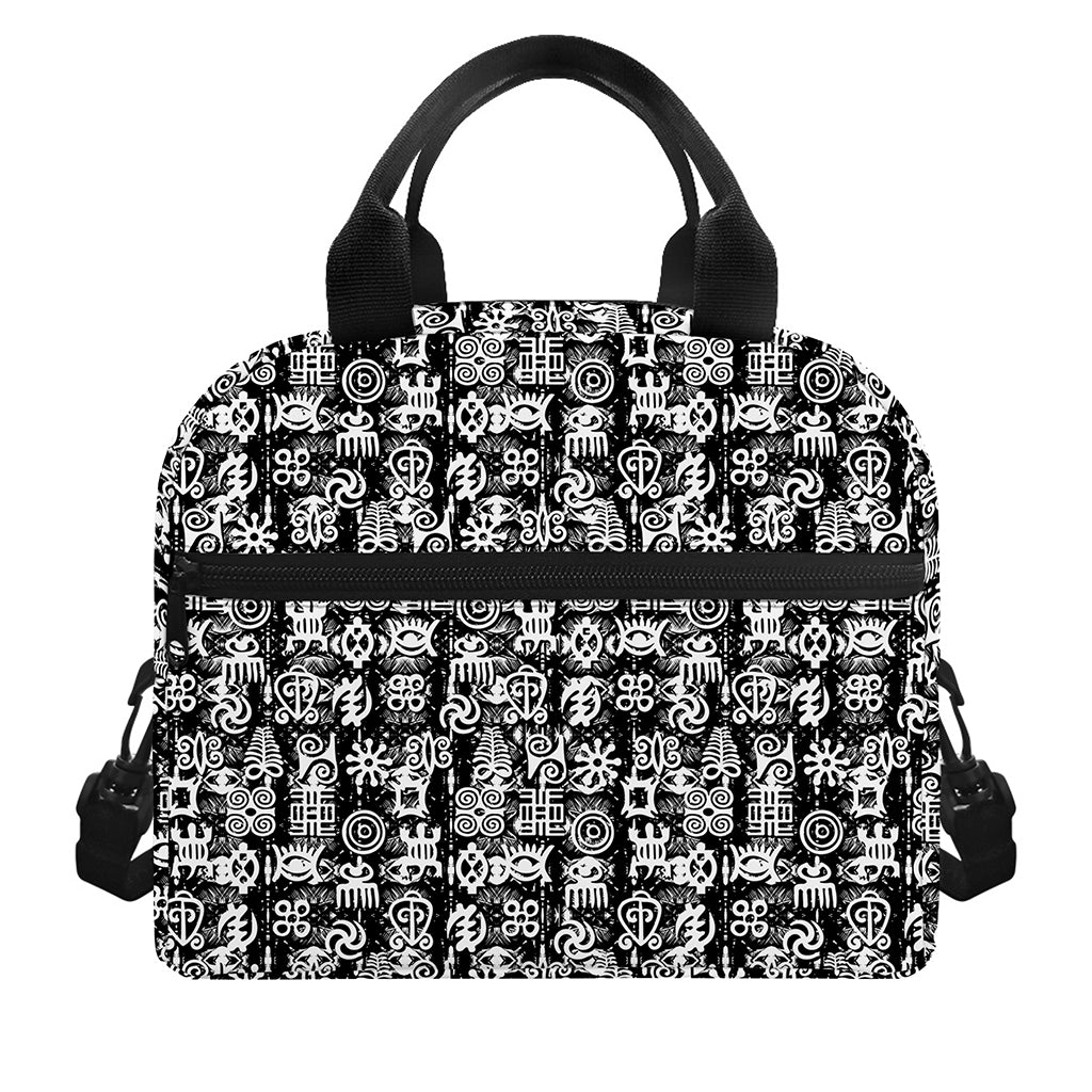 Black And White African Adinkra Symbols Insulated Lunch Bag