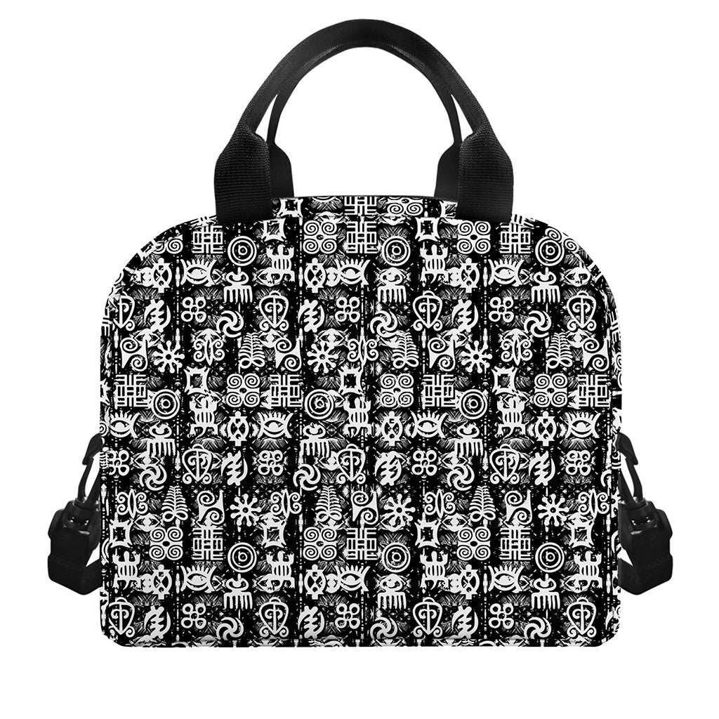 Black And White African Adinkra Symbols Insulated Lunch Bag
