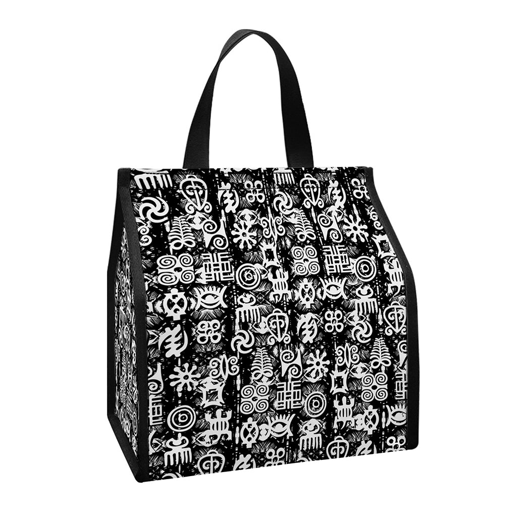 Black And White African Adinkra Symbols Insulated Lunch Tote