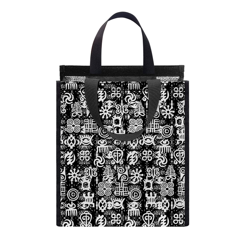 Black And White African Adinkra Symbols Insulated Lunch Tote